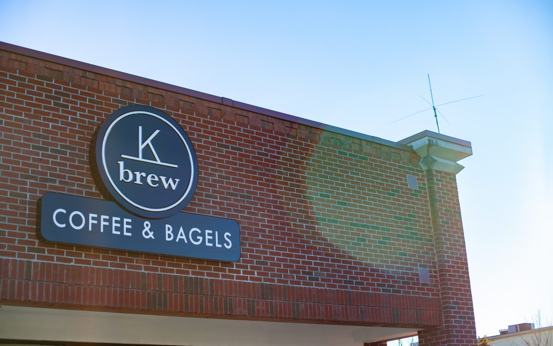 kbrew coffee and bagels sign
